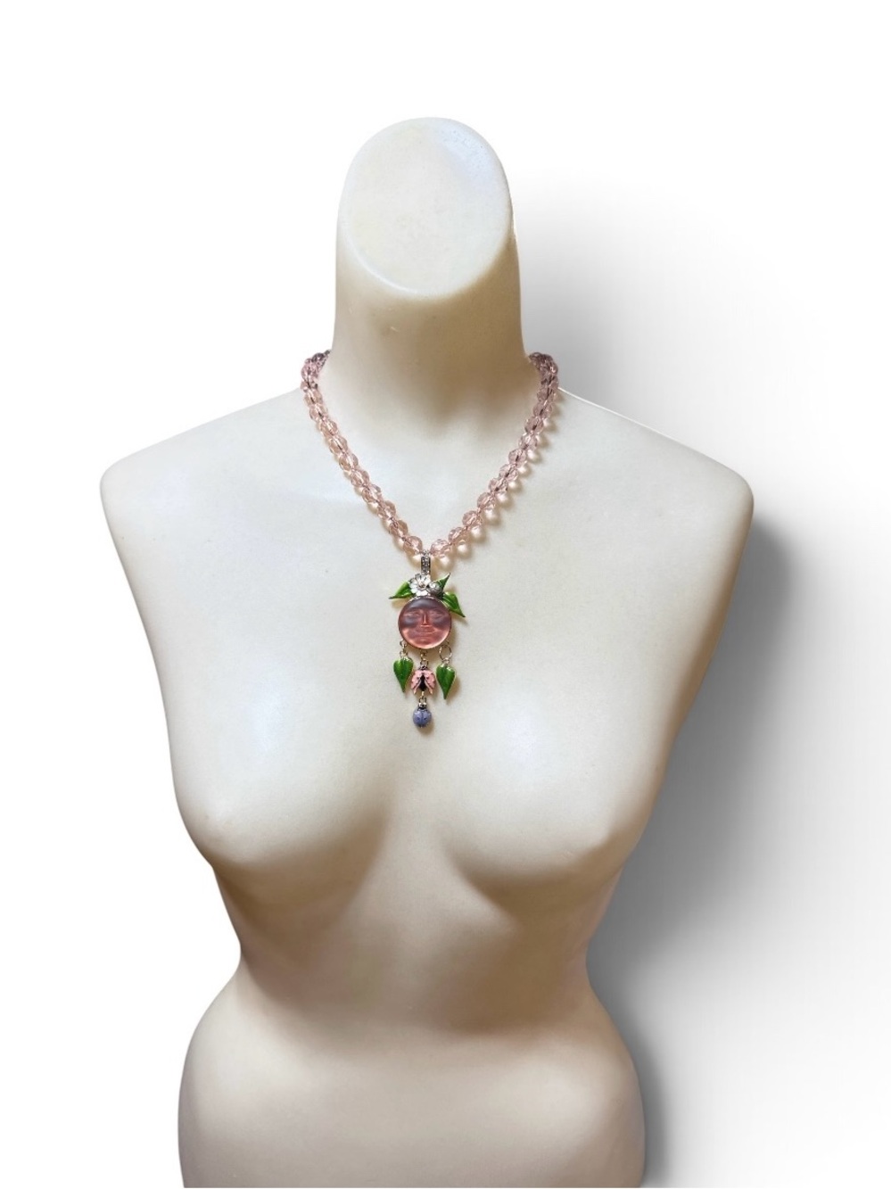 Vintage Y2K Kirk’s Folly Moon Face Ladybug Enamel Crystal Pendant Necklace - Picture 3 of 9
